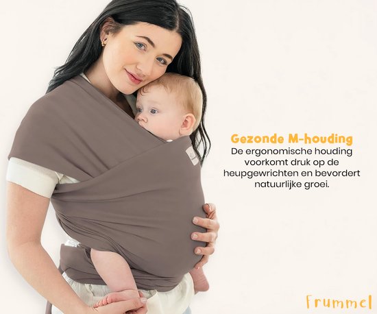 Frummel Baby Draagdoek Taupe - Draagzak - Baby Wrap - Baby carrier - Draagdoek baby - Baby 0-36 maanden - Newborn