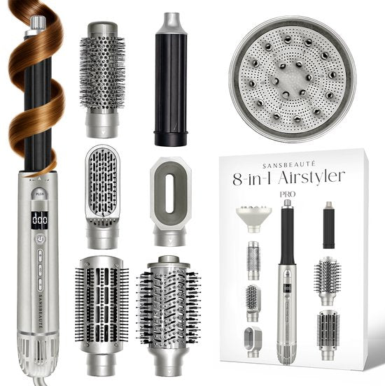 Sansbeauté® 8-in-1 Airstyler met Diffuser - Multistyler - Roterende Fohnborstel - Haarstyler - Haardroger - Warmteborstel - Krulborstel - Krultang - Stijlborstel - Coldshot