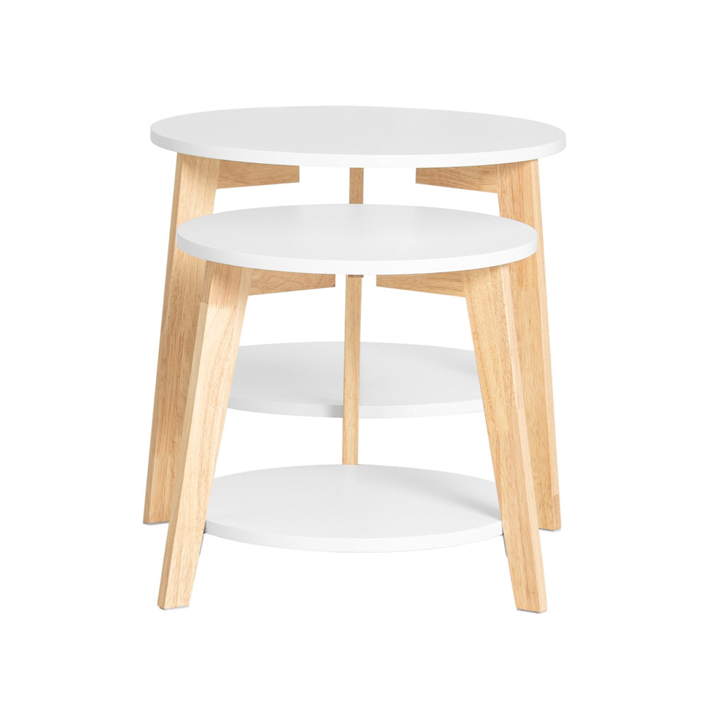 SoBuy FBT75-W Set Van 2 Salontafels - Rubberhout - Wit - 50x45 & 44x40 cm