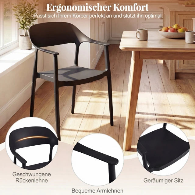 Coast Stapelbare Eetkamerstoelen Set van 4 – Kunststof Tuinstoelen 57 x 53 x 83 cm – Zwart