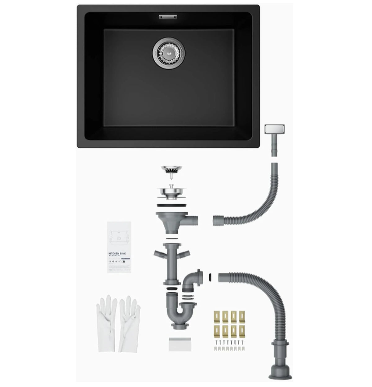 Cecipa Max Granieten Spoelbak 55 x 44 cm - Onderbouw en Opbouw - Geluiddempend met Sifon - Zwart