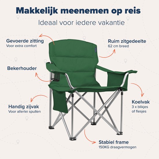 TRVLMORE Campingstoelen XL - Opvouwbaar - 2-Pack - 150KG Draagvermogen - Incl. Draagtas - Klapstoel - Visstoel - Kampeerstoel - Vouwstoel - Groen