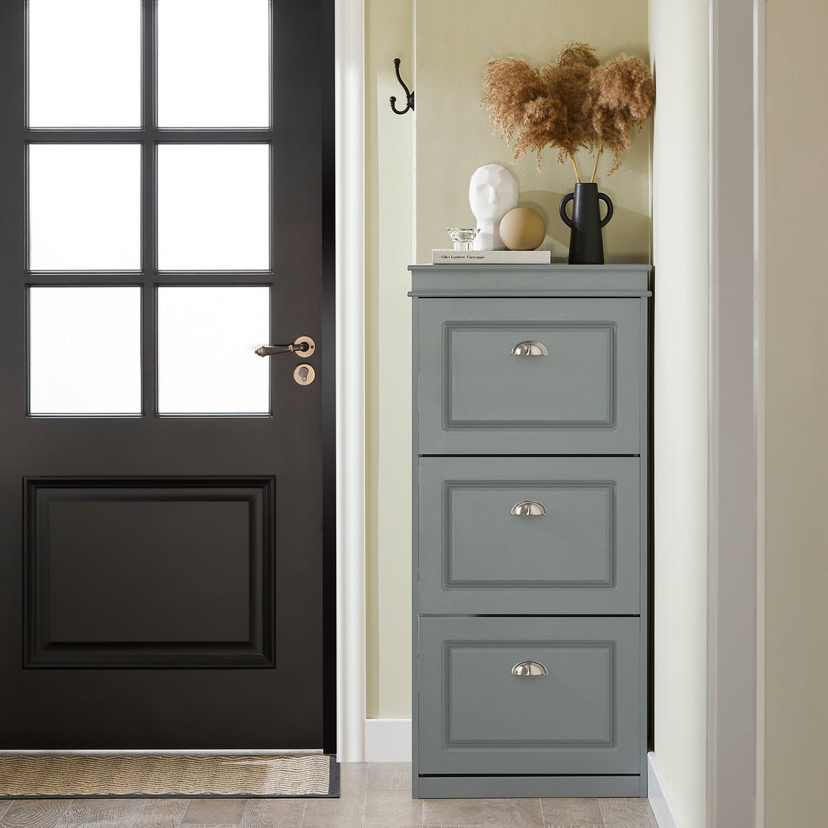 SoBuy Schoenenrek Met 3 Vouwdeuren - Compact - Modern - 53 x 24 x 117 cm - Grijs