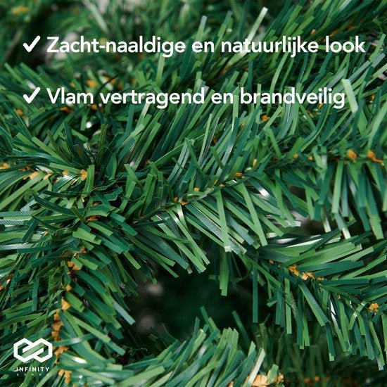 Infinity Goods Kunstkerstboom Met LED Verlichting - 210 cm - Realistische Kunststof Kerstboom - Metalen Standaard - Groen