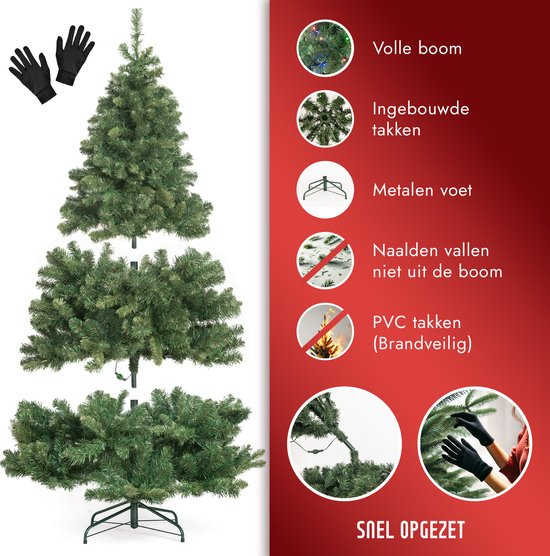 PristinePine Nordic Forest Fir - Volle Kerstboom met LED-verlichting (917 takken) - Kunstkerstboom inclusief opbergtas en handschoenen - 280 Gekleurde en Warm witte lampjes - Bediening via app - 180 cm