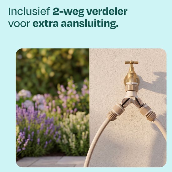 VONROC Automatische tuinslanghaspel – tuinslangbox voor aan de muur – Incl. 30m premium tuinslang, 8-standen sproeipistool en koppelingen – beige