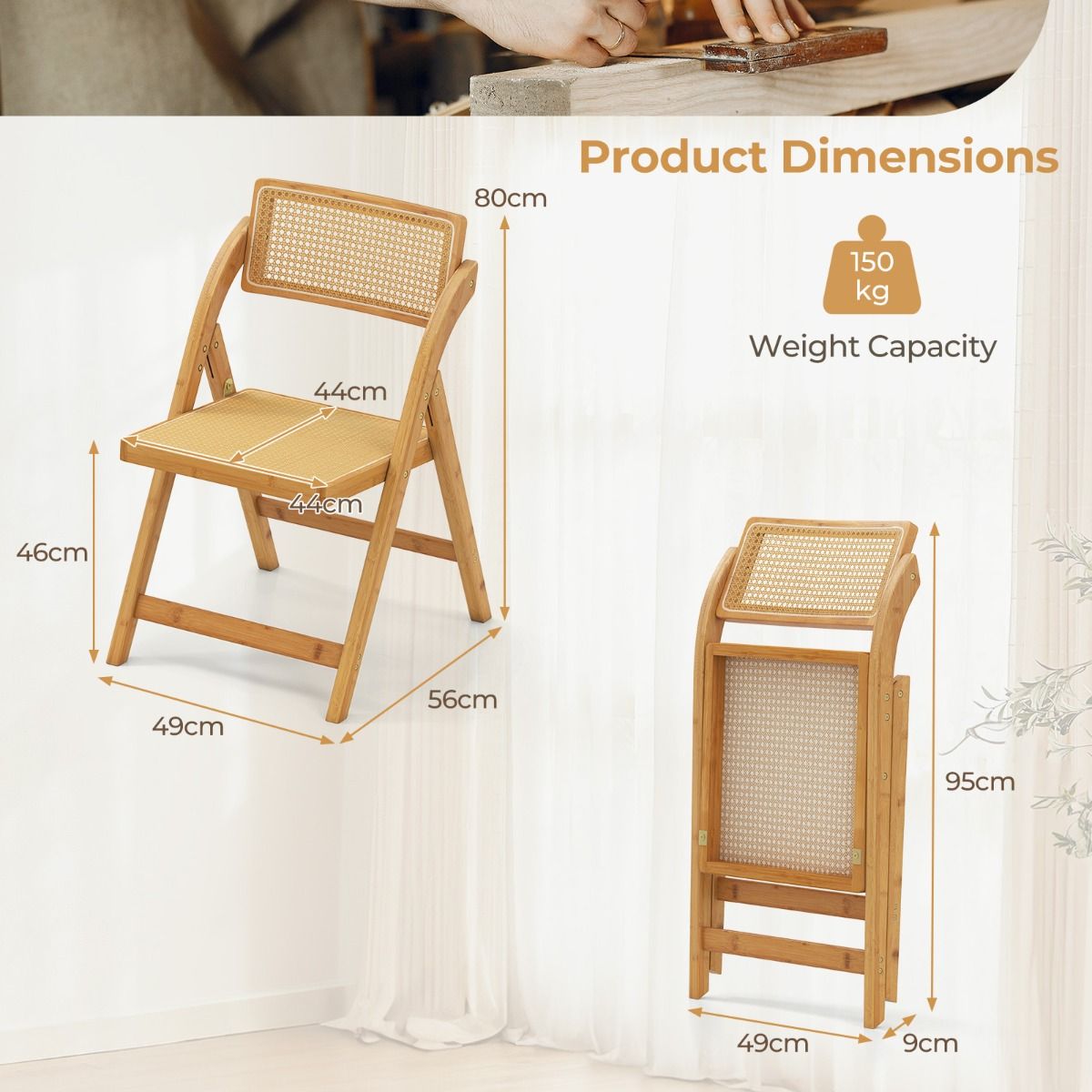 Coast Set van 2 Rotan Klapstoelen - 360° draaibare rugleuning - Inklapbaar - Naturel