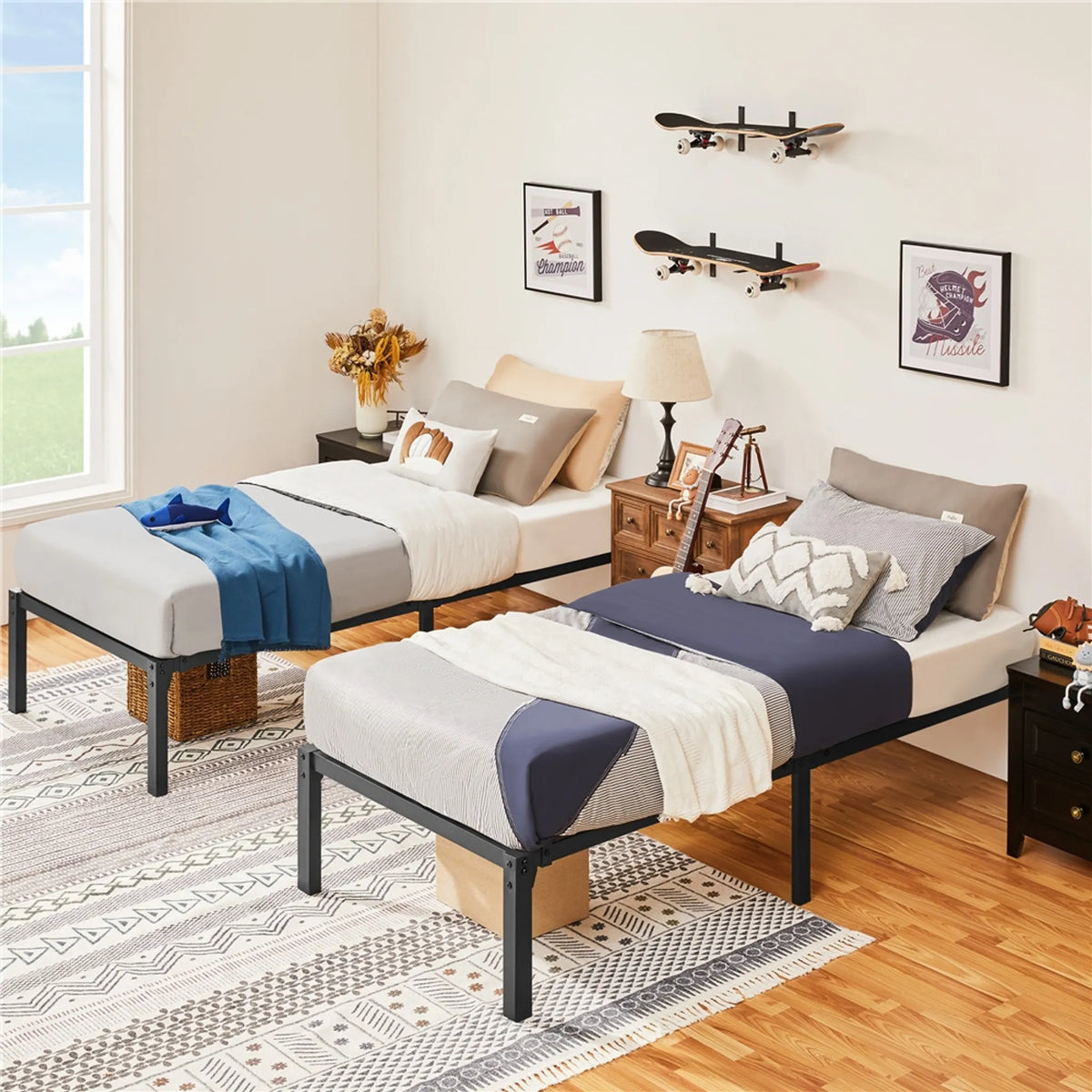Metalen Bedframe 90 × 200 cm met Lattenbodem en 37,5 cm Opbergruimte Zwart