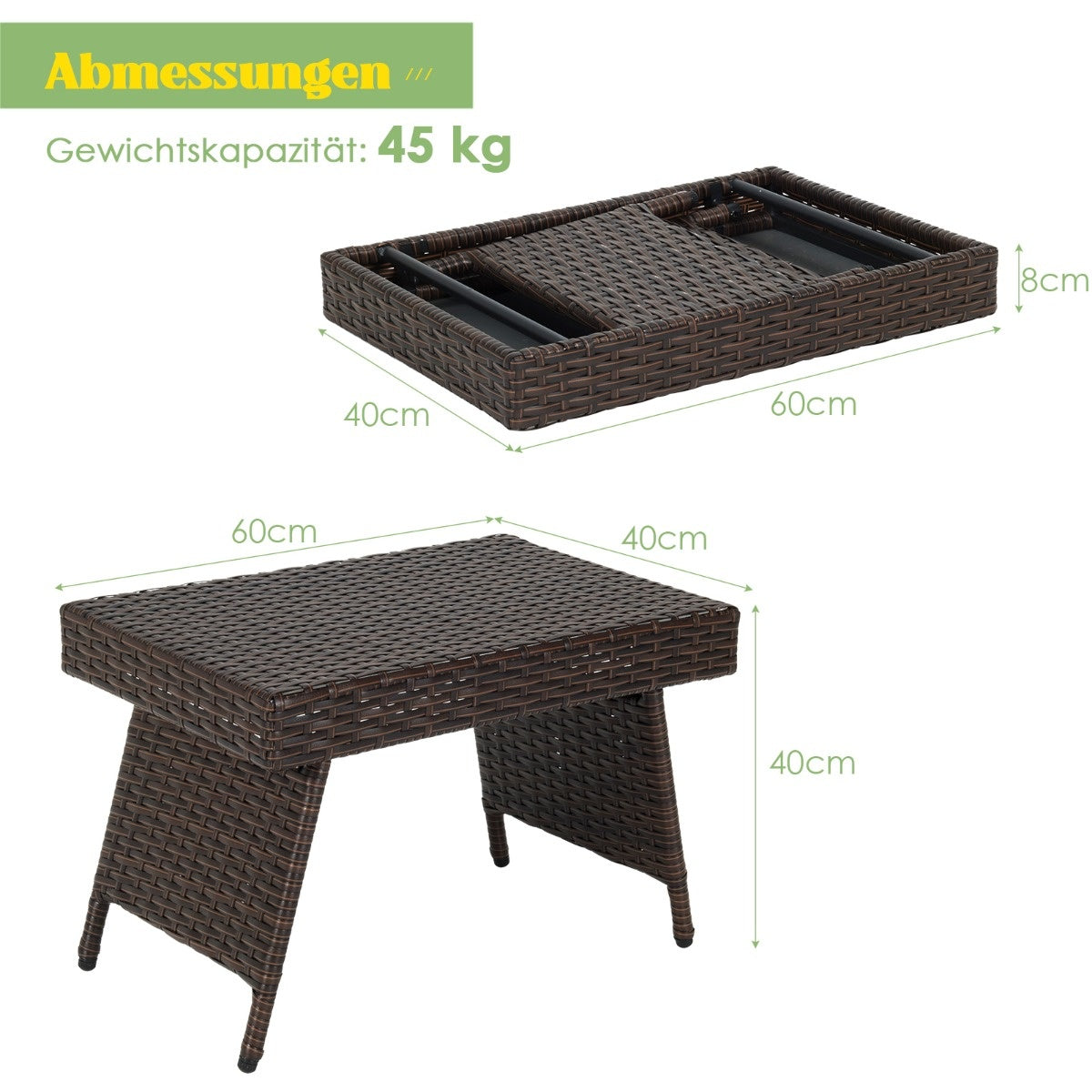 Coast opvouwbare koffietafel voor buiten met PVC blad 60 x 40 x 40 cm Bruin