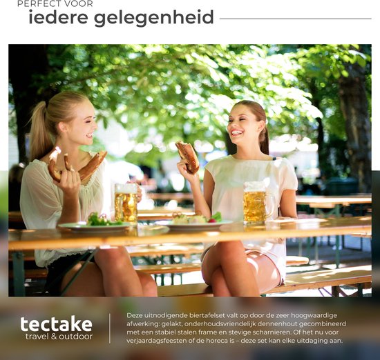 tectake® - Biertafel met 2 banken - 8 personen - 170 cm lang - 3-delige biertafelset met inklapbare tafel en banken - Tuintafel - Bierbank Oktoberfest