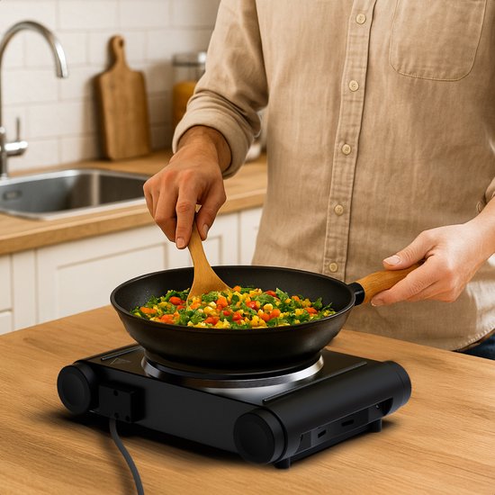 KitchenBrothers Elektrische Kookplaat - 1 Pits - Vrijstaand - 7 temperatuurstanden - 1500W - Zwart