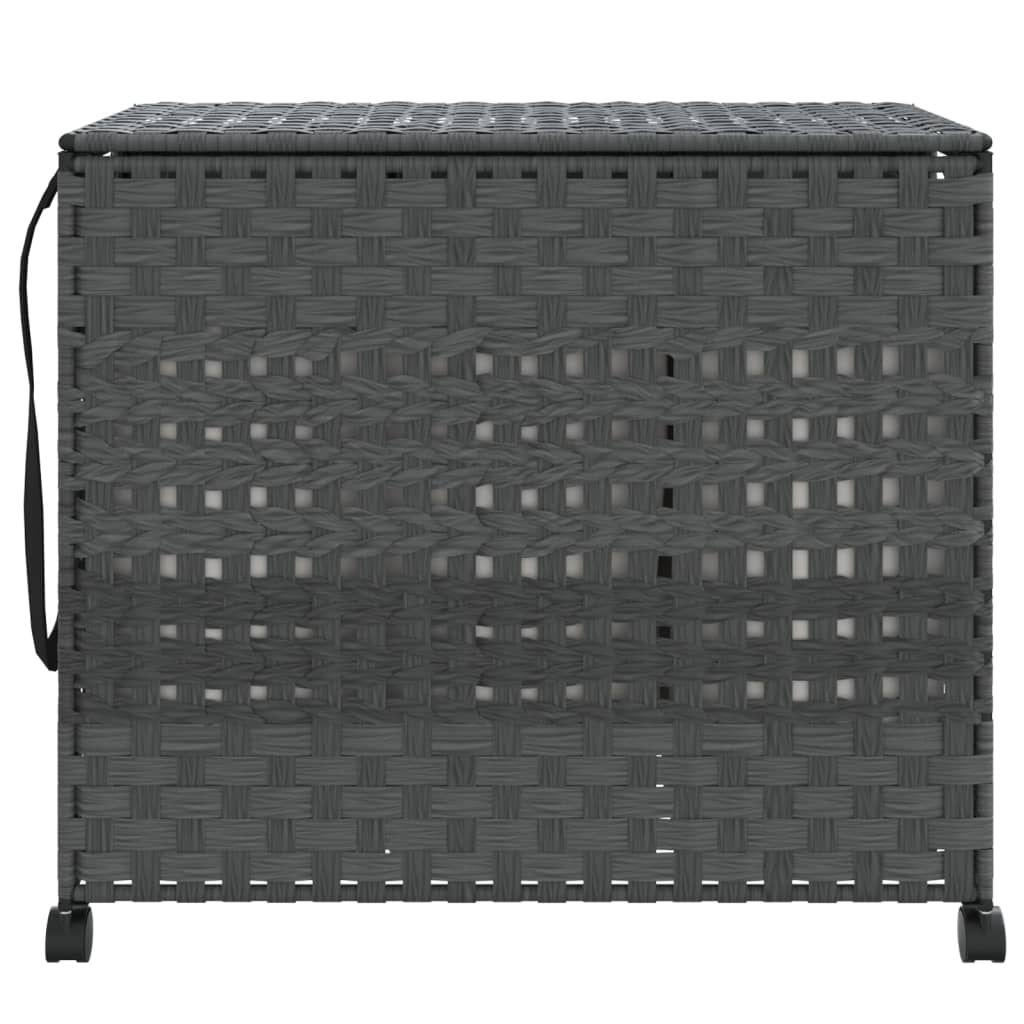 vidaXL Wasmand op Wielen 66 x 35 x 60 cm - Rattan - Grijs - 3 Vakken - Inklapbaar