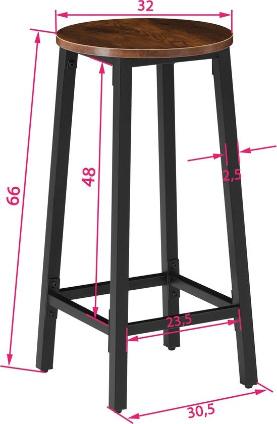 tectake - Set van 2 barkrukken "Corby" - industrieel - donkerbruin - 404332
