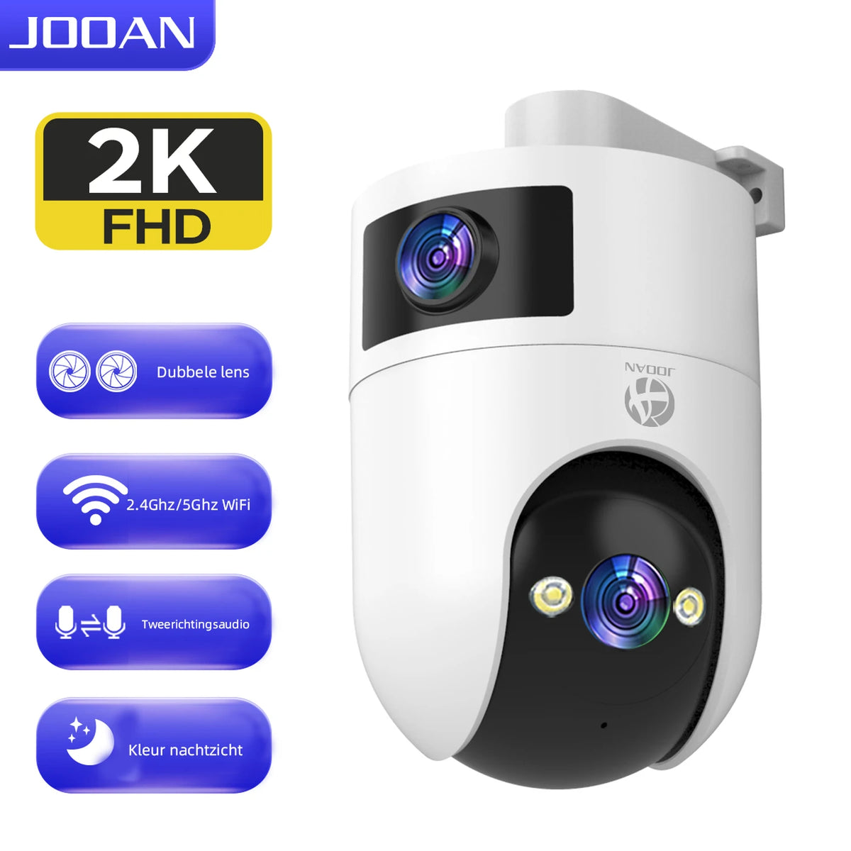 Jooan Dual Lens Beveiligingscamera 2K - WiFi met App - Zwart