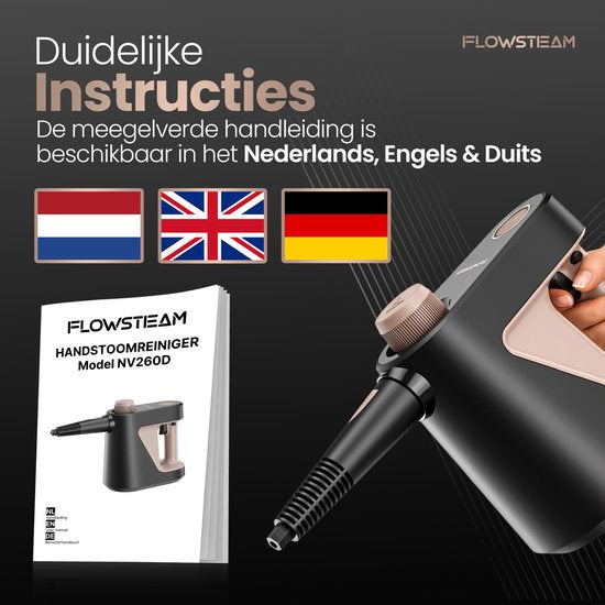 FLOWSTEAM® Compact 12-in-1 Handstoomreiniger - 4 Bar & 110°C Stoom - Stoomreiniger – Vlekkenreiniger - Handstomer - Voor Badkamer, Keuken, Bank & Meubels