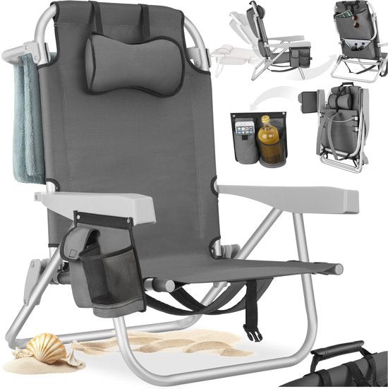 tectake® Strandstoel Coral - Opvouwbaar - Koeltas - Grijs