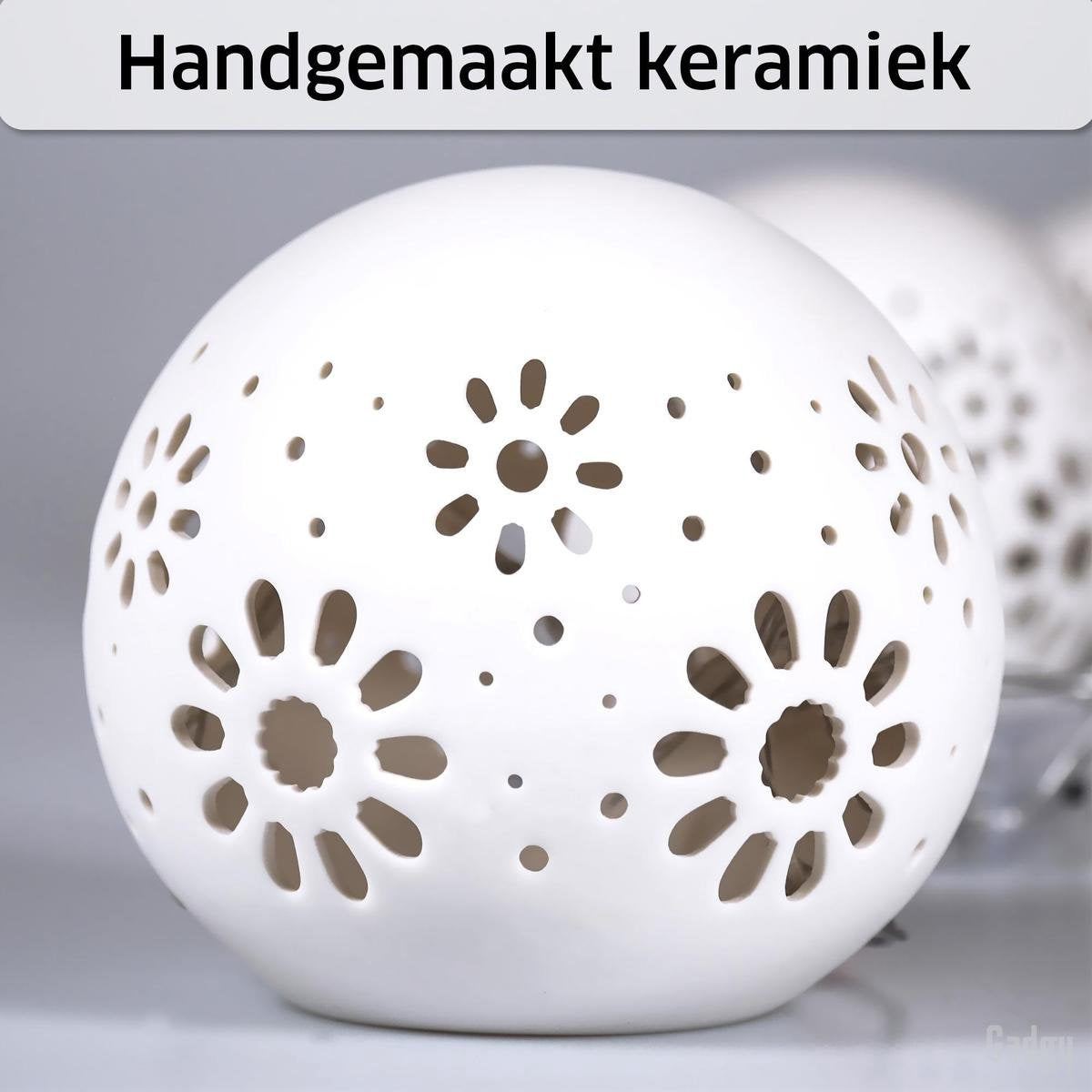 Gadgy Bollamp keramiek met Lichtsnoer - 3 st: Ø 8/10/12 cm - Tafellamp op Batterijen - Sfeerverlichting