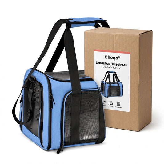 Cheqo® Opvouwbare draagtas voor hond en kat - Tot 7 kg - 45 x 30 x 30 cm - Blauw