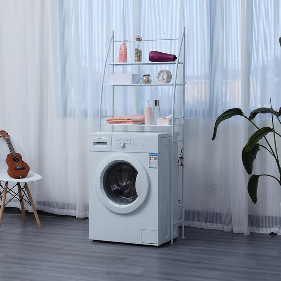 Herzberg Home & Living Herzberg Hg-03299: 3-Tier Wasmachine En Badkamer Opbergrek Met Handdoekhanger Zwart