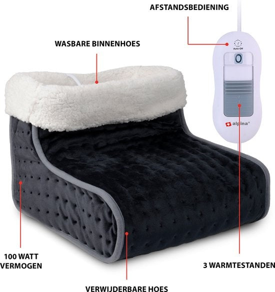 alpina Elektrische Voetenwarmer - Overhittebeveiliging - Binnenhoes Wasbaar - 3 Warmtestanden - Donkergrijs
