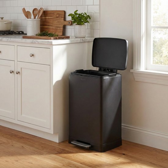 Bayt Prullenbak - Prullenbak 60 Liter - Pedaalemmer 60 liter - Vuilnisbak 60 liter - Afvalbak - RVS - Zwart