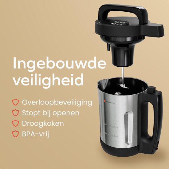 KitchenBrothers Soepmaker - 2L - 5 Programma's - PFAS & BPA-vrij - Timer Display - Blender - RVS/Zwart