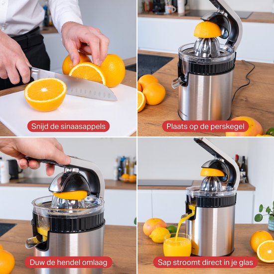 AoraKitchen Citruspers - Sinaasappelpers Elektrisch - 600ML - Citroenpers - 160W - Sapcentrifuge - 2 Perskegels