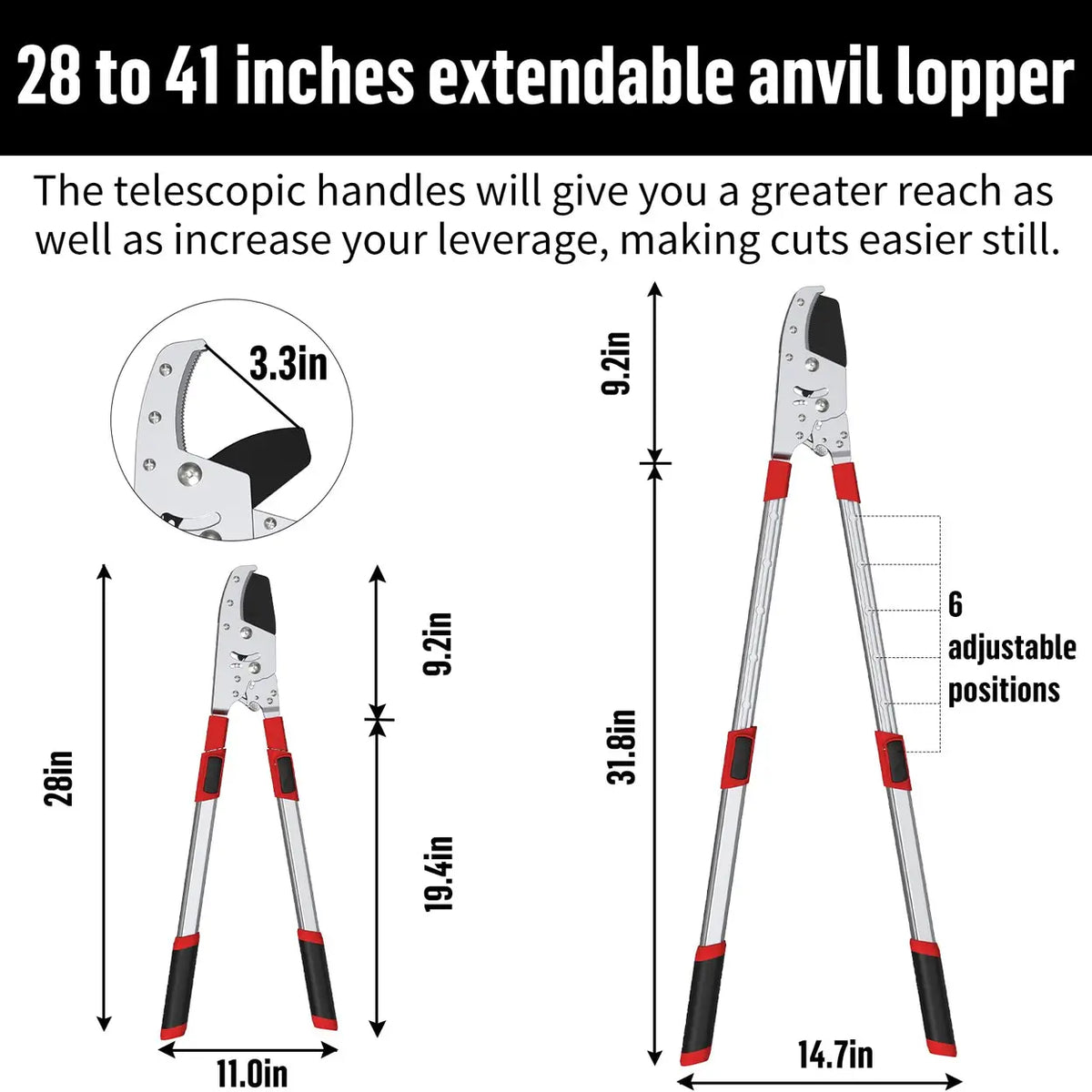 Gartol Zware Aambeeld Takkenschaar - Telescopische Handgrepen 72-105 cm - tot 50 mm