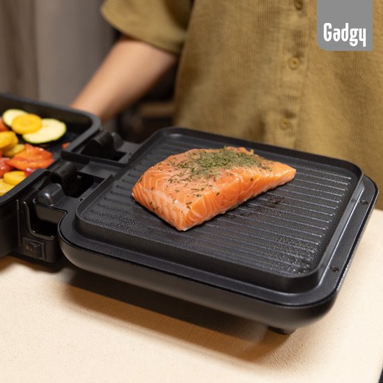 Gadgy Contactgrill 180° Draaibaar – 3-in-1 - Tafelgrill & Paninimaker – 1400W – Met Uitneembare Antiaanbakplaat en Openklapbaar – Temperatuurregelaar – Vetarm Grillen - Cooltouch