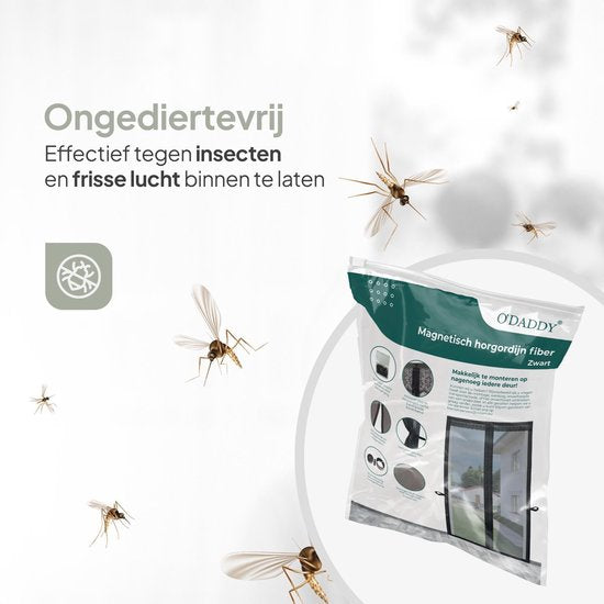 O'DADDY® Deurgordijn Deluxe FIBER - Magnetisch Vliegengordijn - Voor Nieuwbouw en Standaard Deuren - Eenvoudige Installatie - Deurhor Zwart - 100x260 cm