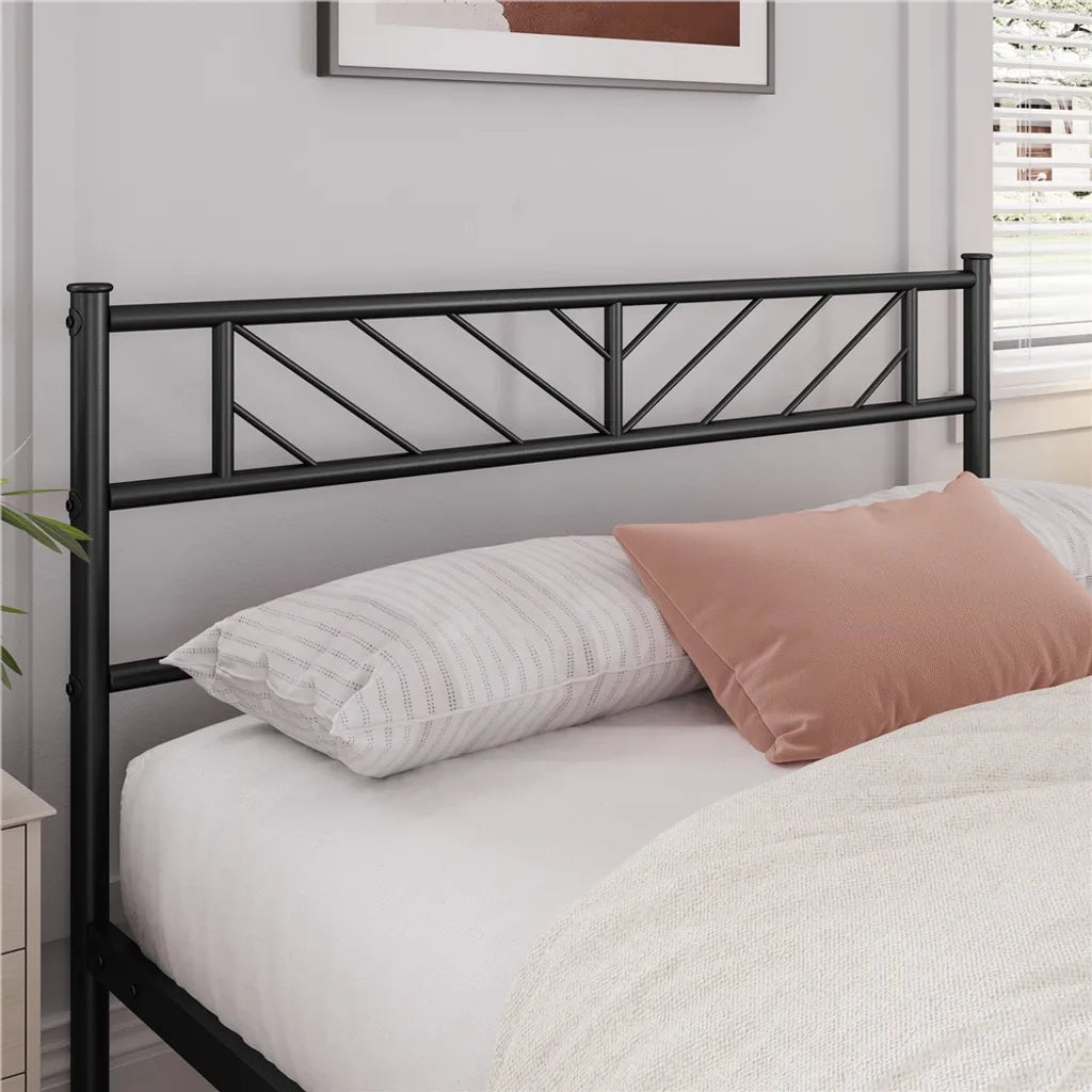 Yaheetech Metalen Bedframe 140 x 200 cm - Zwart - Tweepersoonsbed met Lattenbodem en Hoog Hoofdbord