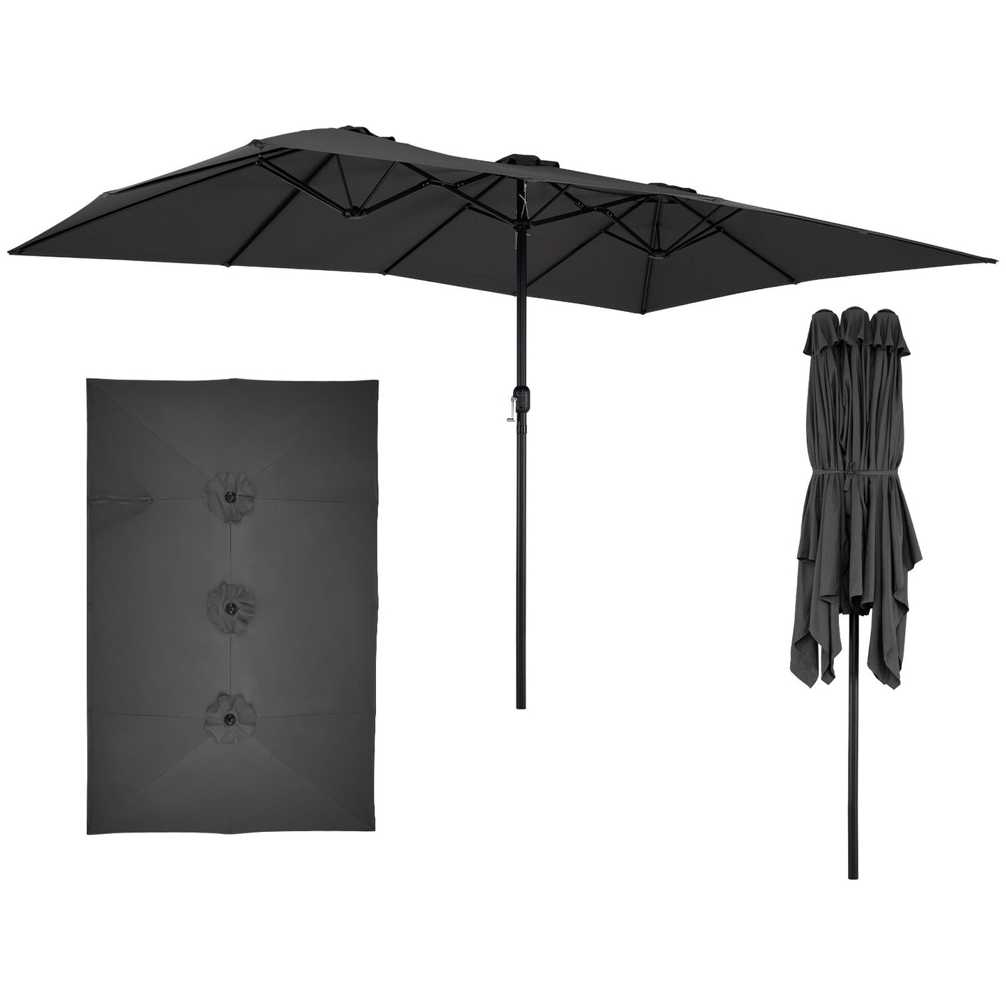 Coast Dubbeldak Parasol 430 x 276 x 260 cm Extra Groot - 12 Ribben - Zwengelsysteem - Grijs