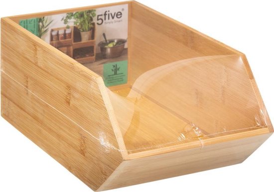 5Five Stapelbare opbergmand 1 vaks organizer - L18 x B15.5 x H12 cm - bamboe hout - lichtbruin