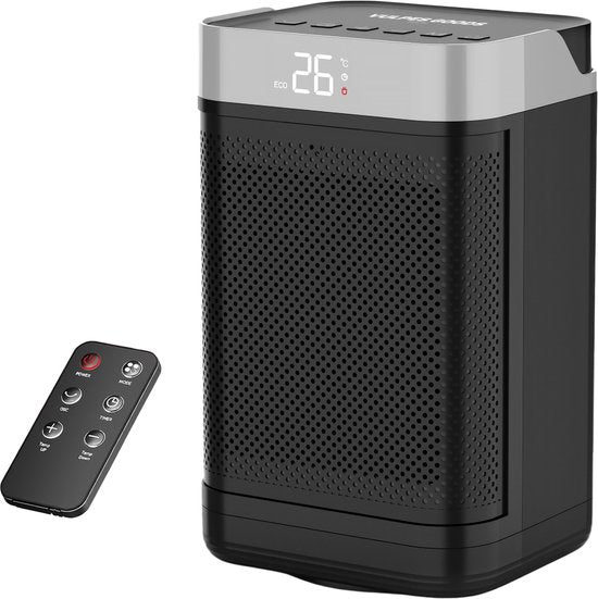 Vulpes Goods® Tech - Elektrische Kachel met Afstandsbediening - Ventilatorkachel - Keramische Kachel - 4 Standen - 1500W - Roterend, Timer & Thermostaat - Heater - Elektrische Verwarming voor Binnen - Zwart