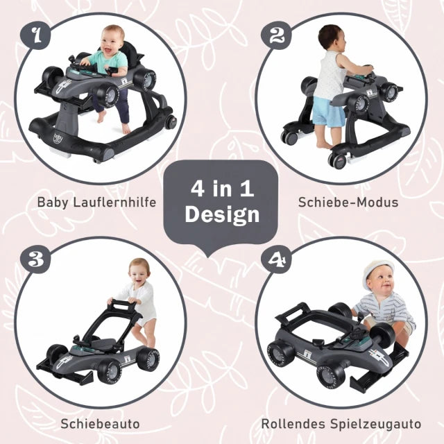 Coast Baby Walker 4-in-1 – Opvouwbare Loopstoel met Muziek en Verlichting – Donkergrijs
