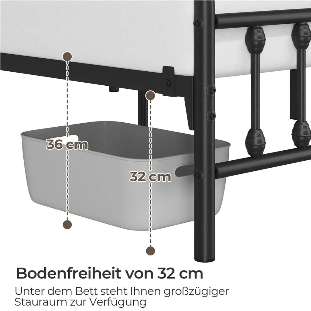 Yaheetech Metalen Bedframe - Lattenbodem - 140 x 200 cm - 32,5 cm Opbergruimte - Zwart