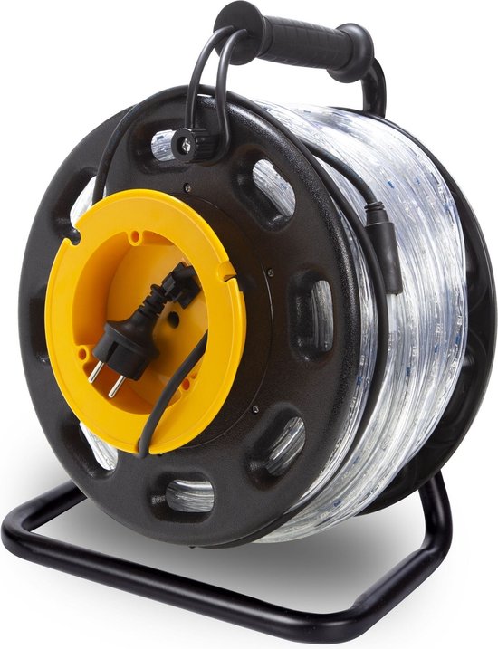 HQ-Power Flexibele led-lichtslang op haspel, 6500 °K, 2850 lm, perfect voor het verlichten van bouwwerven, traphallen, liftschachten enz., geschikt voor gebruik binnen- en buitenshuis, 30 m, koud wit