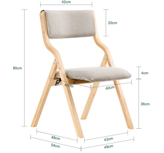 SoBuy Set van 2 Klapstoel, Bureaustoel met Gestoffeerd Zitkussen, Eetkamerstoel, Lichtgrijs, 49x80x54cm, FST40-HGx2 - voor Eetkamer, Keuken, Woonkamer of Thuiswerkplek