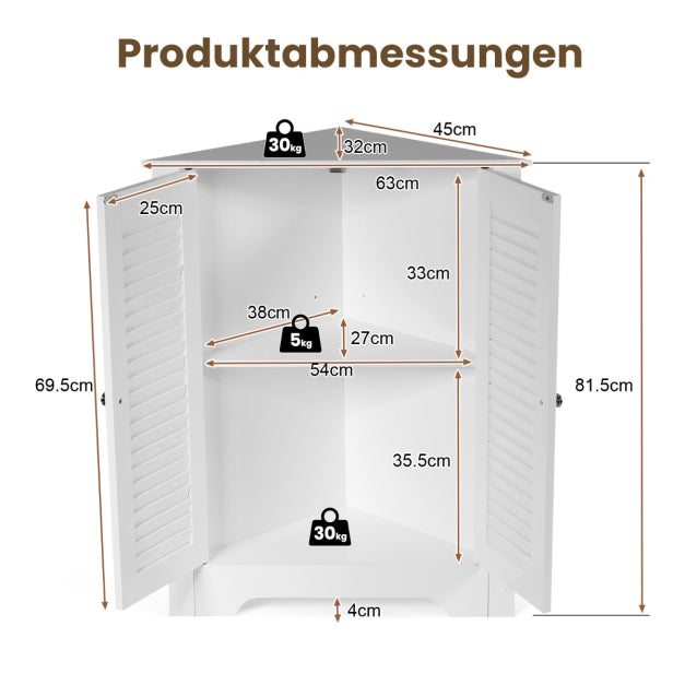 Coast Hoekkast - Lattendeur - Verstelbare plank - MDF - 63 x 32 x 81,5 cm - Wit