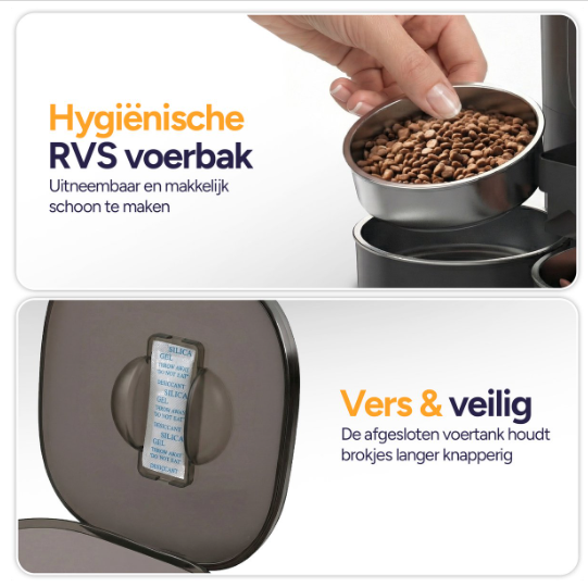 Viervoeter Feed Dual Voerautomaat - Zwart - 28 x 22 x 36 cm - 7L, Dubbele Bak, App & WiFi