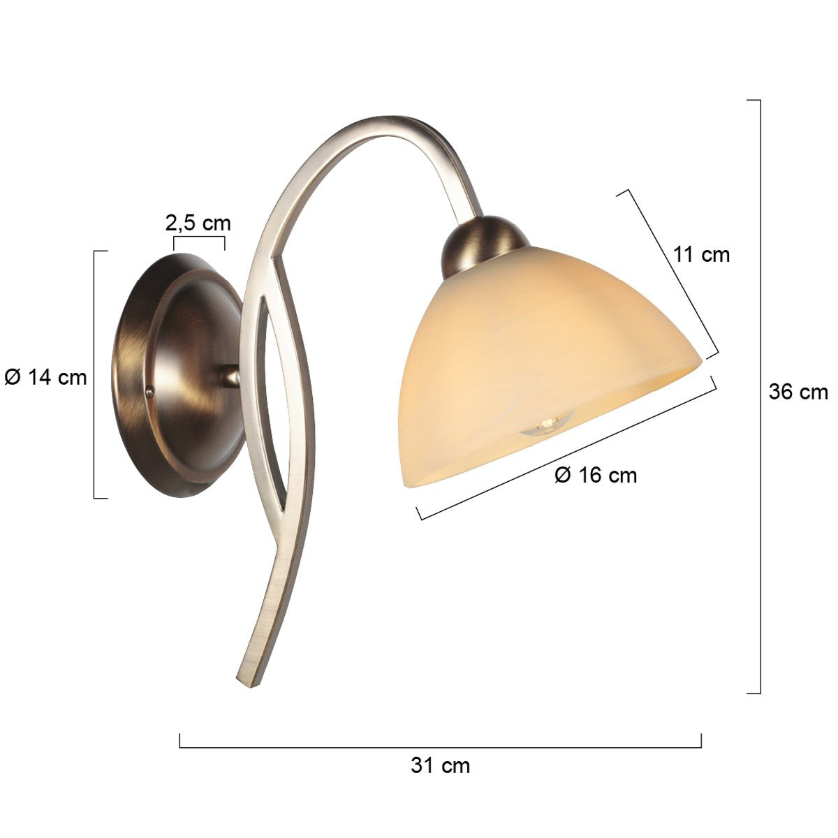 Anthea 4328BR – Klassieke wandlamp met bronskleurig armatuur en marmerlook glazen kap van 17 cm, E27 fitting, Steinhauer