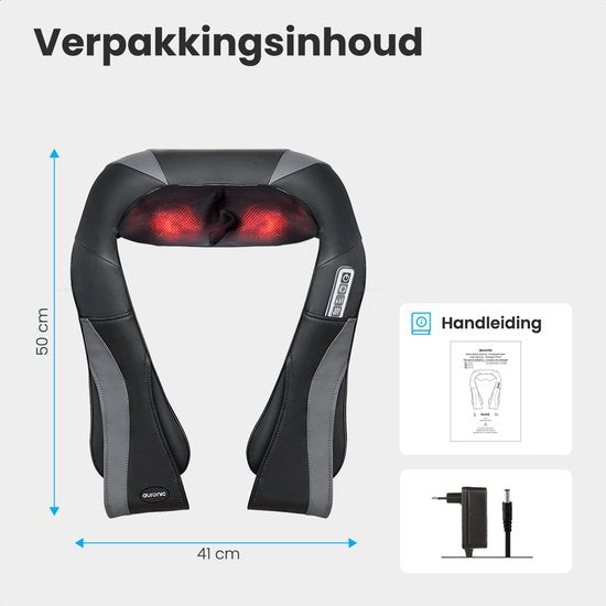 Auronic Shiatsu Massagekussen Draadloos - Elektrisch Nekmassage Apparaat - Infrarood Warmtefunctie - Nek en Schouder Massage apparaat - Massage Apparaten - Zwart/Grijs