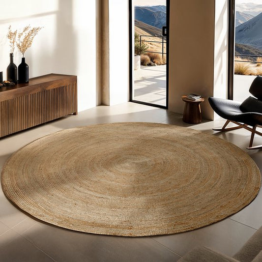 tectake® Handgeweven tapijt - Duurzaam en onderhoudsvriendelijk vloerkleed - Rond - Jute naturel - Verkrijgbaar in verschillende maten - Natuurlijk - Ø 200 cm
