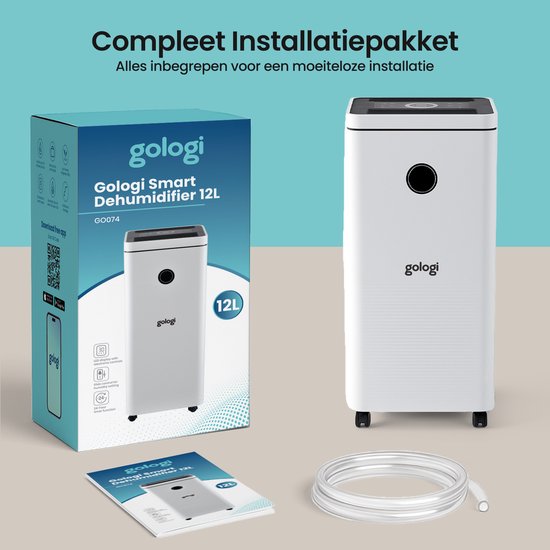 Gologi Luchtontvochtiger met App - Ontvochtigt Tot 12L Per Dag - Was-droog functie - Voor in huis - Geschikt Voor Kelder, Slaapkamer, Badkamer en Woonkamer - Dehumidifier - Vochtvreter Tegen Schimmel - Wit