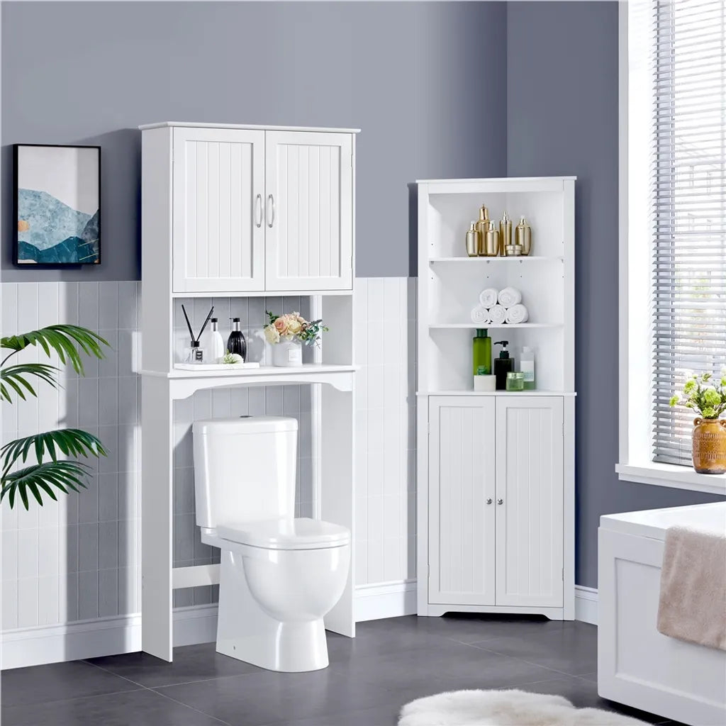 Yaheetech Badkamerkast 75 x 23 x 180 cm - Wit - Opbouwkast voor Toilet of Wasmachine met Verstelbare Plank