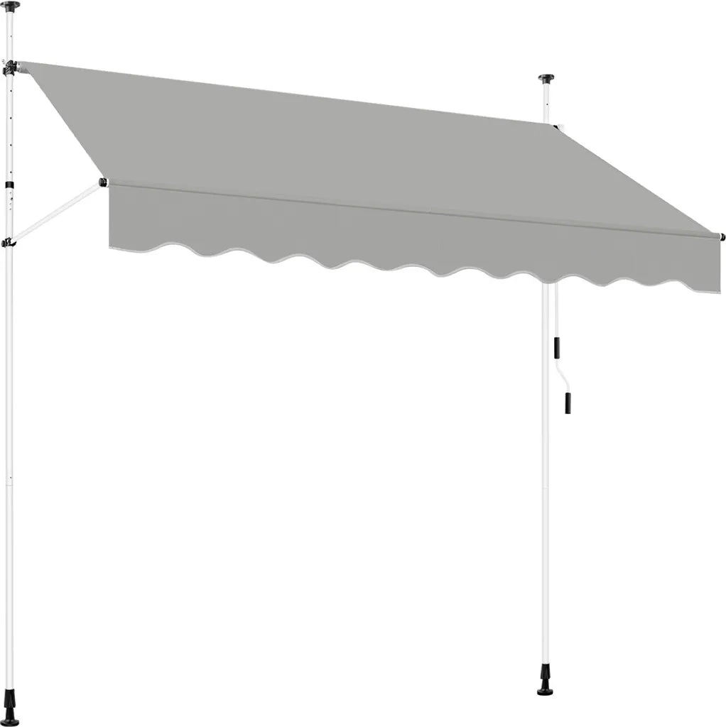 Yaheetech Klemzonnescherm 250 x 180 cm - Hoogte 210-300 cm - Handzwengel - Lichtgrijs