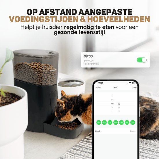 Vulpes Goods® Huisdieren - Automatische Voerbak Kat - en Hond - Voerautomaat met App - Voerdispenser - 6L - Zwart - PRO Versie
