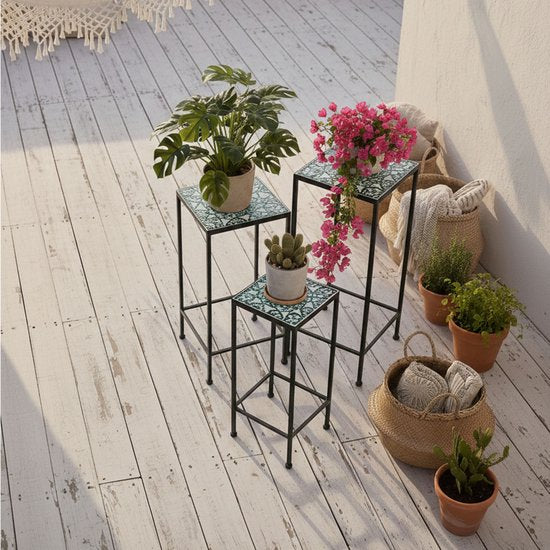 AXI Eline Mozaïek Plantentafel Vierkant Multikleur - Set 3 stuks – Bijzettafels - Diverse Afmetingen - Mozaïeklook – Ingelegd met keramische tegels – Voor binnen, tuin, terras en balkon