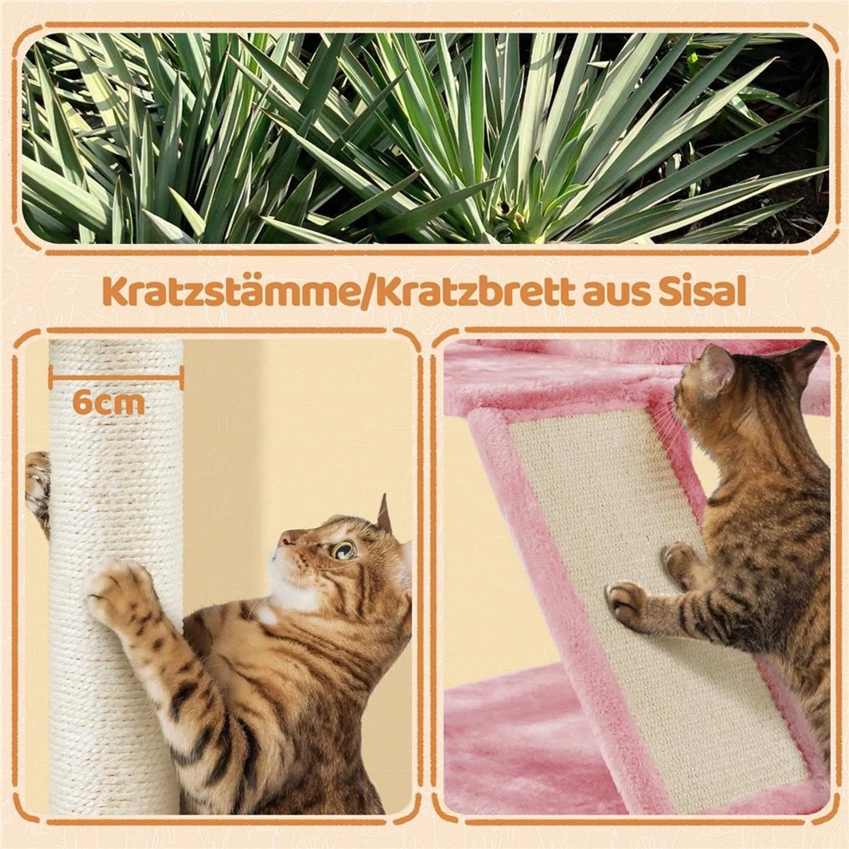 Yaheetech Grote Krabpaal met 5 Verdiepingen 146 cm – Sfeervol Roze – Sisal en Pluche