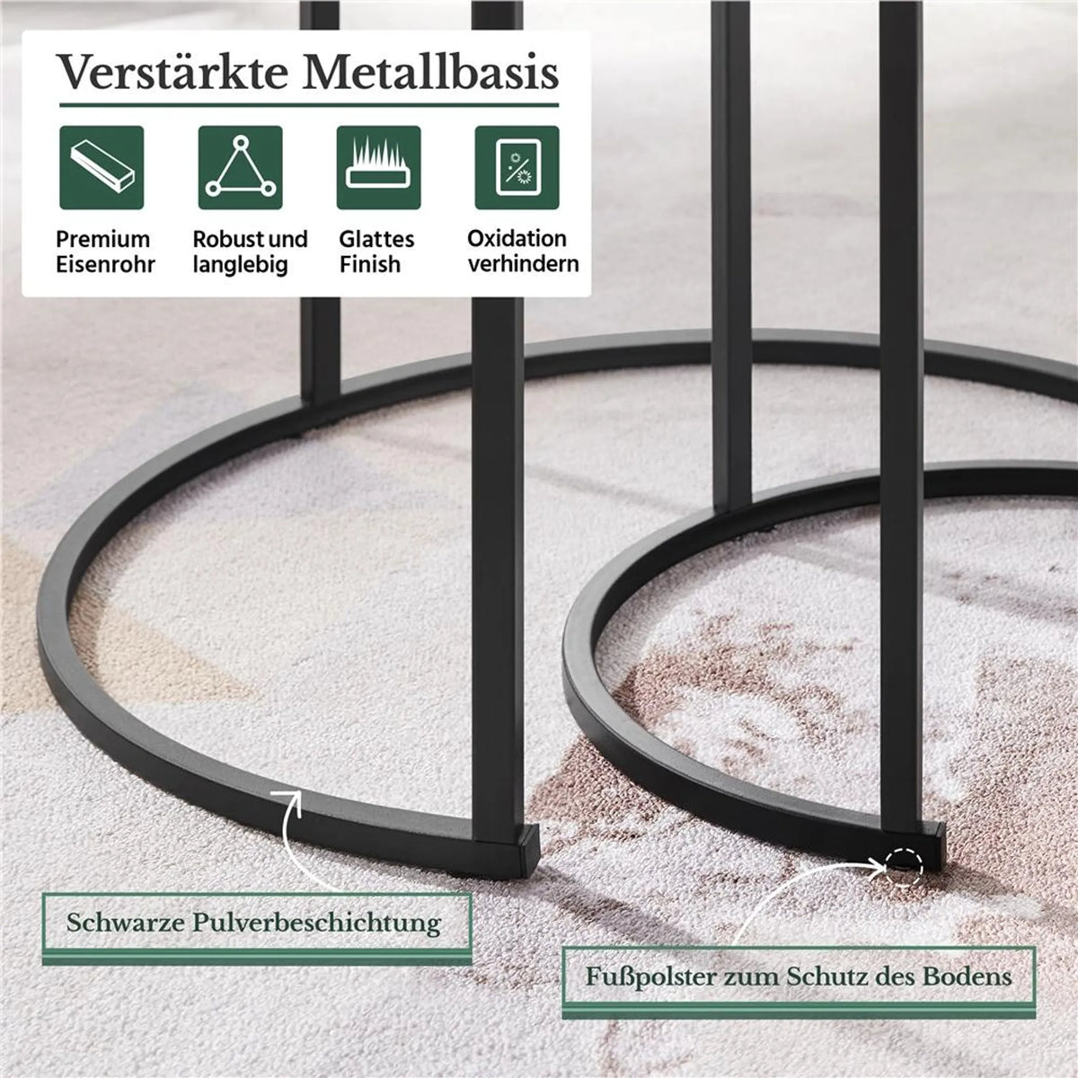 Yaheetech Bijzettafel Set Van 2 Rond – Voorzien Van In Elkaar Schuifbaar Ontwerp En Waterafstotend Tafelblad En Metalen Frame – Voor Woonkamer En Slaapkamer – Grijs MDF – 60 x 60 x 50,5 cm